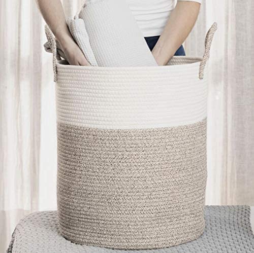 OrganiHaus Large Brown Woven Laundry Basket w/Handles 52L, Rope Dirty Clothes Hamper, Blanket Basket for Living Room, Baby Laundry Hamper for Nursery, Soft & Durable Decorative Organizer Bin
