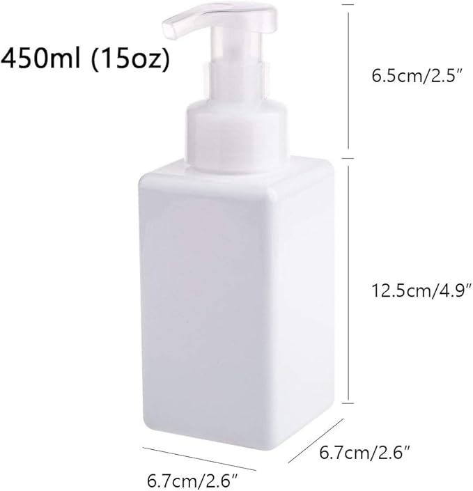 UUJOLY Foaming Soap Dispenser, 450ml (15oz) Refillable Pump Bottle Plastic for Liquid Soap, Shampoo, Body Wash (2 Pcs) (White)