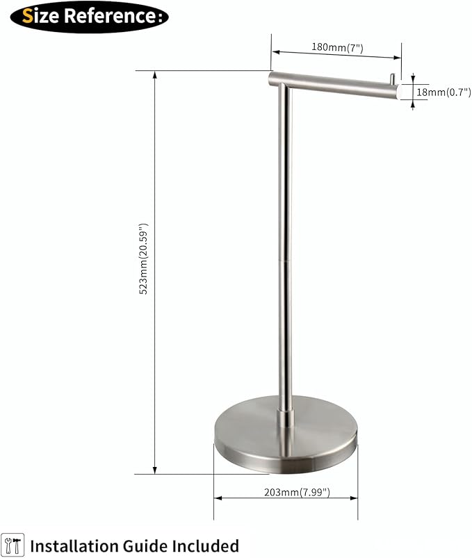 GERZWY Toilet Paper Holder Free Standing SUS 304 Stainless Steel Rustproof Pedestal Lavatory Tissue Roll Holder Floor Stand Storage Modern Brushed Finish DZY002-LS
