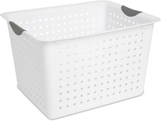 Sterilite Deep Ultra Basket, Closet Organizer Bin, Cabinets, Pantry, Shelving and Countertop Space Open Container, White, 18-Pack