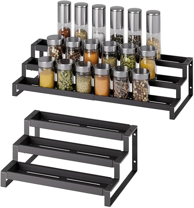 Expandable Kitchen Spice Rack, Three-tier Metal Spice Organizer, Suitable For Kitchen Countertops And Cabinet Wall-mounted Spice Storage Boxes.