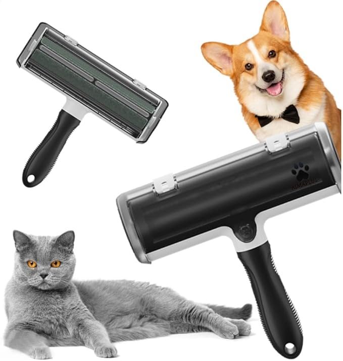 Pet Hair Remover Roller – Black – Reusable Self-Cleaning Fur Remover for Dogs & Cats – Works on Couch, Carpet, Clothes – Electrostatic, Portable, No Adhesive