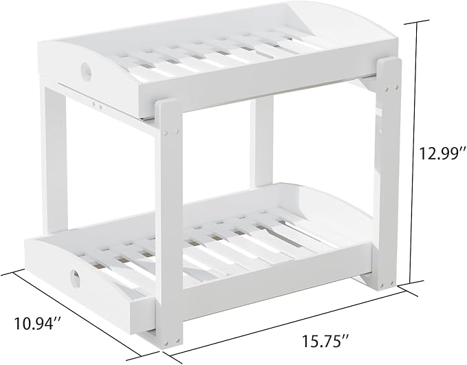 2 Pack Under Sink Organizer, Bamboo Wooden 2-Tier Pull-Out Storage with Sliding Drawers for Kitchen and Bathroom Cabinets, Easy Installation (White)
