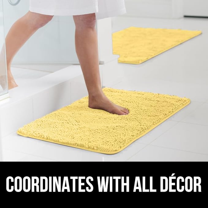 GORILLA GRIP Bath Rug Mat 30x20, Thick Soft Absorbent Chenille, Quick Dry Microfiber Mats, Rubber Backing Washable Shower Floor Rugs, US Designed Bathroom Bathmat Home Decor Accessories, Yellow