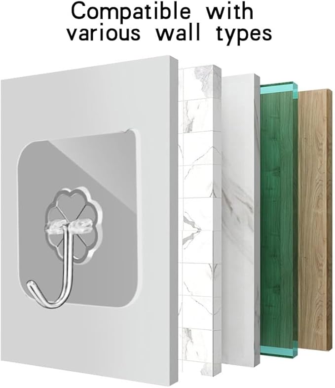 Adhesive Wall Hook, Set Heavy-Duty Thickened self-Adhesive Hook，24Pcs，33lb max Loading，Transparent, Waterproof, Bathroom, Outdoor, Kitchen, Doors, Practical Tools.