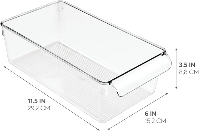 iDesign Linus Plastic Fridge and Freezer Storage Organizer Bin with Handle, Clear Container for Food, Drinks, Produce Organization, BPA-Free , 11.5" x 6" x 3.5", Clear