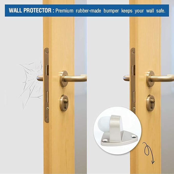 Floor Door Stopper with Rubber pad 2pack, Circle Shaped Door Stopper, Protecting Wall (2.7inch x 2pack, Satin Nickel)