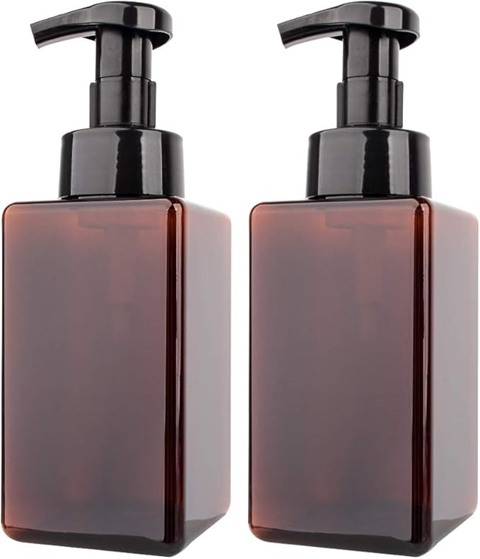 2 Pack Foaming Soap Dispenser 15oz Refillable Foam Liquid Hand Soap Empty Plastic Pump Bottle Container for Bathroom Vanities, Kitchen Sink, Hospital, Clinic, Amber Brown 450ml
