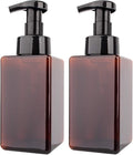 2 Pack Foaming Soap Dispenser 15oz Refillable Foam Liquid Hand Soap Empty Plastic Pump Bottle Container for Bathroom Vanities, Kitchen Sink, Hospital, Clinic, Amber Brown 450ml