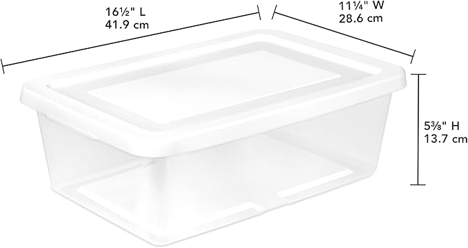 Sterilite 48 Pack Storage Box, 12 Quart Stackable Tote, Clear Plastic Container with Secure Snapping Lids for Home and Office Organization, White