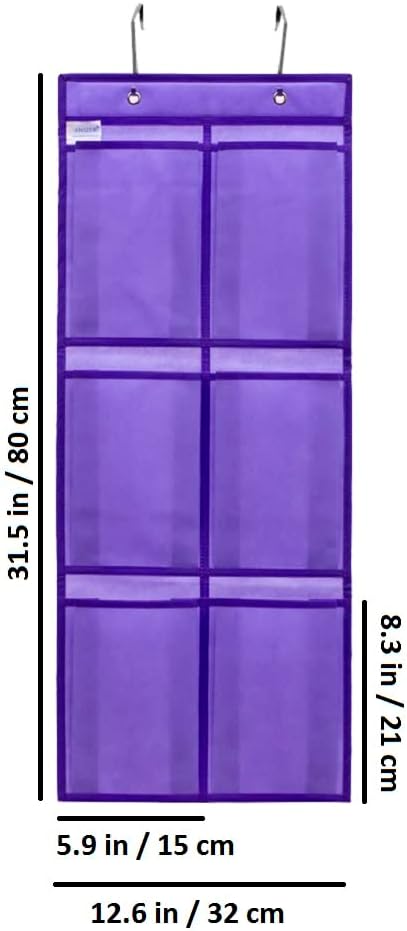ANIZER Over The Narrow Door Shoe Organizer Hanging 6 Large Fabric Pockets Back Door Shoe Holder for Closet with 2 Hooks (PURPLE)