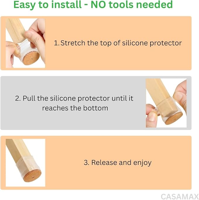Chair Leg Floor Protectors – Silicone Caps, Cups & Sliders with Felt Pads – Non-Slip Furniture Leg Covers to Protect Hardwood & Tile Floors, Reduce Noise (24, Large)