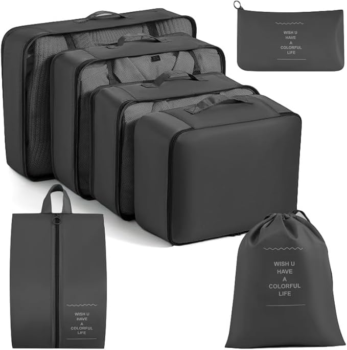 7set Packing Cubes for suitcases Travel Storage Bag Mesh Breathable Travel Packing Cubes for Suitcases Durable Travel Compression Storage Shoe Bag