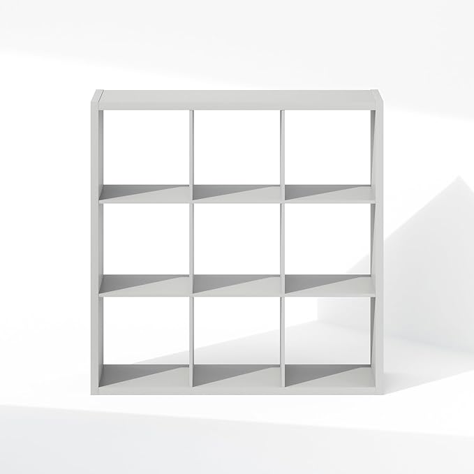 Furinno Cubic Closet Organizers and Storage, 9-Cube Closet Organizer, Open Shelf Closet Storage, Extra Thick Frame for Wardrobe, Bedroom, Living Room, Light Grey