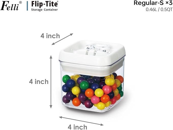 Felli Flip Tite Airtight Storange Container for Pantry Kitchen (4" Regular 0.5QT 3pk)