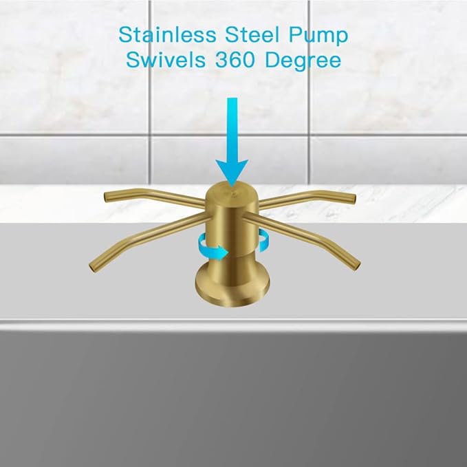 Dish Soap Dispenser for Kitchen Sink, Countertop Sink Soap Dispenser Water Pump with 47” No-Spill Extension Tube Kit Design for Kitchen Bathroom, Easy to Press, No More Refills （Golden）