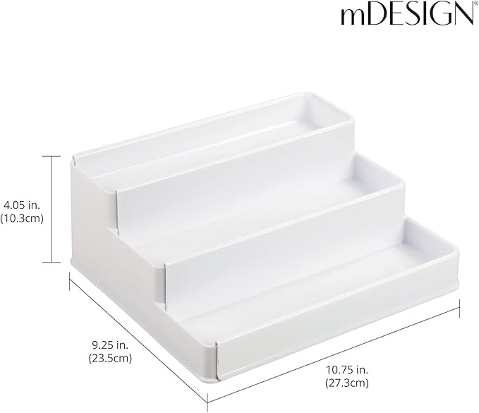 mDesign Plastic Expandable 3-Tier Shelf Rack Organizer - Storage for Bathroom Vanity, Cabinet, Cupboard, Drawer - Holds Medicine, Vitamins, Supplements, Cosmetics - Ligne Collection - White
