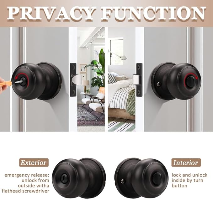 Probrico Oil Rubbed Bronze Door Knobs Interior, Bedroom Door Locks, Privacy Door Knobs with Lock, 20 Pack
