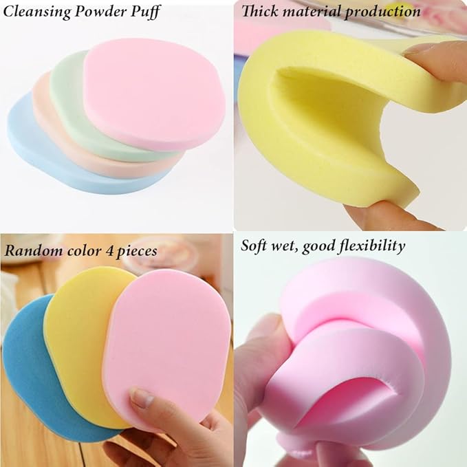 AKOAK 4 Pieces Color Facial Cleansing Sponge, Wet Soft Powder Puff, Reusable Facial Sponge for Daily Cleansing and Gentle Exfoliation, Makeup Remover, Face Wash, Makeup and Dead Skin
