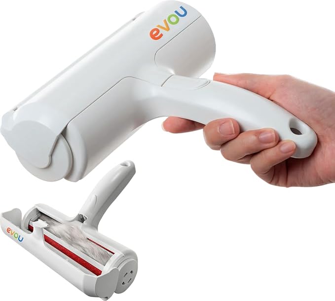 Evou Pet Hair Remover (Cat and Dog), Reusable Lint Roller for Furniture, Couch, Carpet, Car, Clothing and Bedding, Portable, Multi-Surface Fur Removal Tool (White)