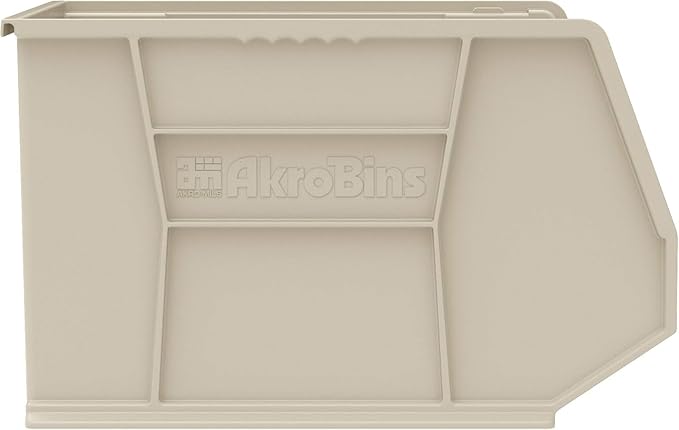 Akro-Mils 30270 AkroBins Plastic Storage Bins, Space-Saving Stackable Bins for Garage, Pantry, Craft Organization, 18-Inch x 16-Inch x 11-Inch, Stone, 3-Pack