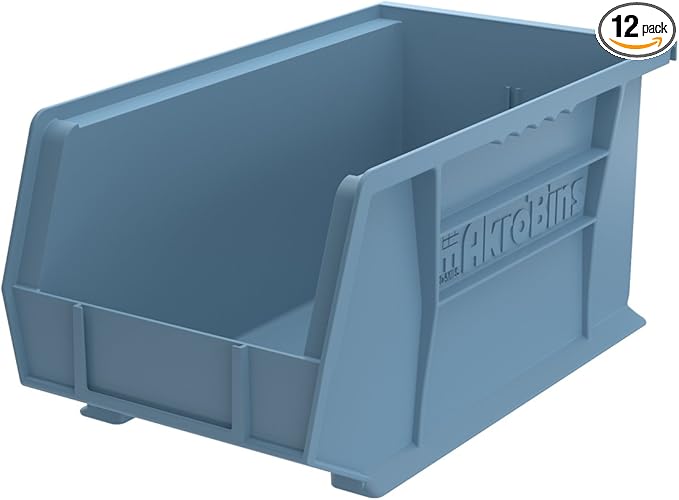 Akro-Mils 30240 AkroBins Plastic Storage Bins, Space-Saving Stackable Bins for Garage, Pantry, Craft Organization, 15-Inch x 8-Inch x 7-Inch, Light Blue, 12-Pack