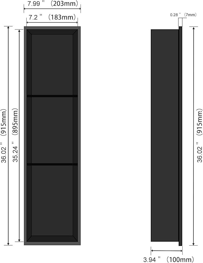 BATHFINESSE Shower Niche 8" X 36" Black, 3 Shelves Wall Niche Stainless Steel Recessed Shower Shelf for Bathroom Storage, No Tile Needed Over Mount Installation
