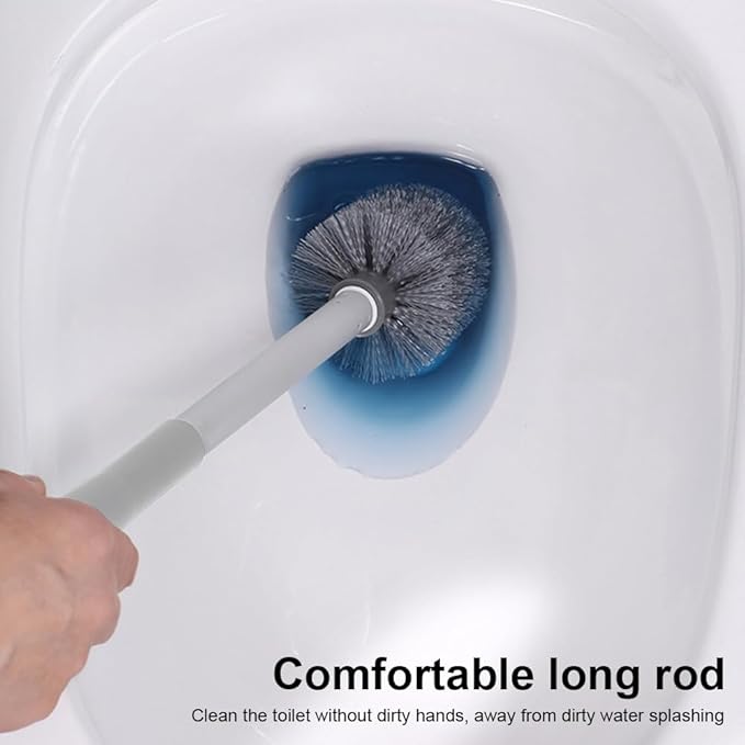Toilet Brush and Holder Set with Fine Seam Brush, Toilet Bowl Brush Head with Ventilated Holder, Wall Mounted Toilet' Scrub Brushes Set for Bathroom Deep Cleaning(Color:White Grey)