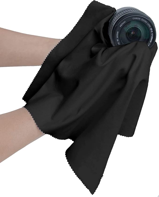 20"x20"(50x50CM) Extra Large Oversized Microfiber Cleaning Cloth, Ideal for Electronics and Screens, Lenses on Cameras, Binoculars, telescopes, All Types of Optical Glass (1Pack Black)