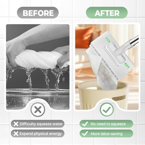 Disposable Dust Mop with Pressure Clamping System, 39 inch Long Handle Wet and Dry Flat Mopping Sweeper Stick with Locking Head & Sweeping Cloths for Multi Surface Floor Cleaning (1 mop+10 Clothes)