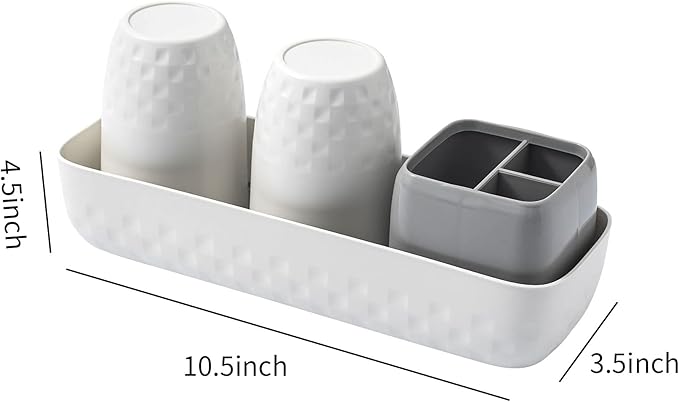 Toothbrush Holder for Bathrooms, Toothbrush Organizer Countertop for Toothbrush Storage, Toothbrush and Toothpaste Holders Set with 3 Slots, Tooth Brushing Cup Caddy for Family-White