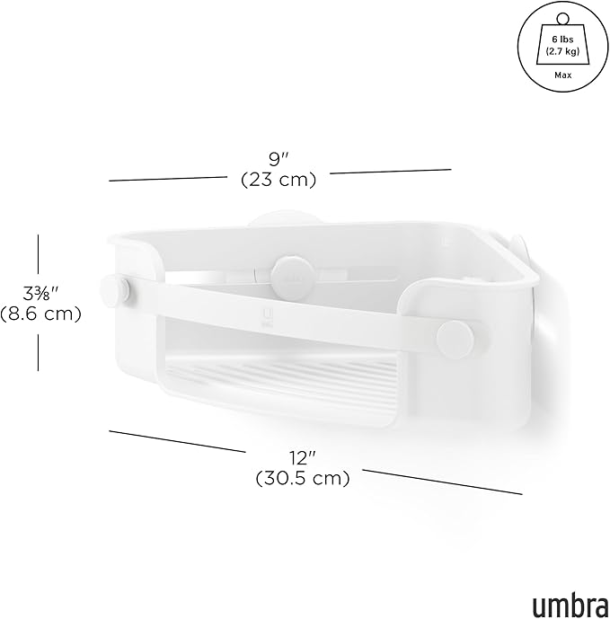 Umbra Flex Adhesive Shower Corner Shelf for Bathroom, White