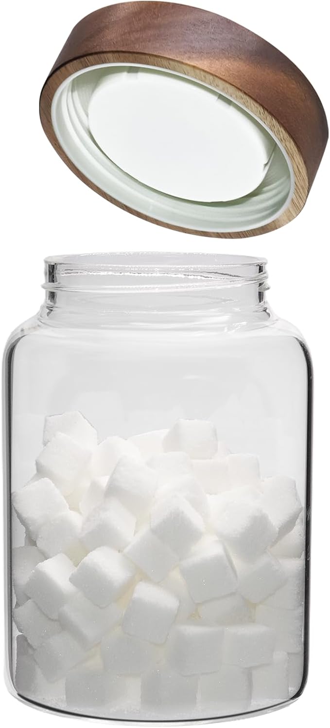 Patoper Airtight Glass Jars with Wooden Lid Round Spice Jar Clear Glass Food Storage Jar Canister with Screw Lid for Coffee Ground Bean Candy Pantry Sugar Tea Cookies Bath Salts (1200ml/40oz-1pack-A)