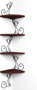 Alsonerbay Corner Shelf Wall Mount, 4 Tier Floating Shelves for Wall, Easy-to-Assemble Wall Shelves Rustic Wood Decor for Bedroom Living Room Bathroom Kitchen Office, Walnut Finish