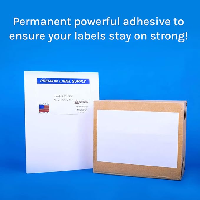 Premium Label Supply White Sticker Half Sheet Labels – 8.5" x 5.5" – Laser/Inkjet Compatible – (2 per Sheet), 300 Sheets - 600 Total Adhesive Labels