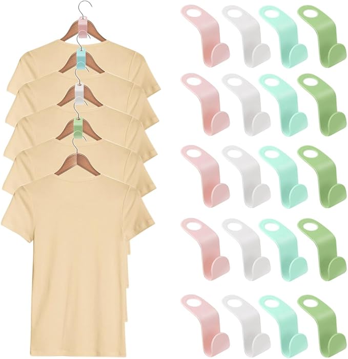 50 Pcs Space Saving Clothes Hanger Connectors - Plastic Extender Hooks for Closet Organizer - Cascading Hanger Hooks (4 Colors)