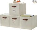 DECOMOMO Storage Baskets, 13x15x13 Storage Cube Bins with Labels for Organizing Shelves Kallax (Kallax / 4pcs, Beige)