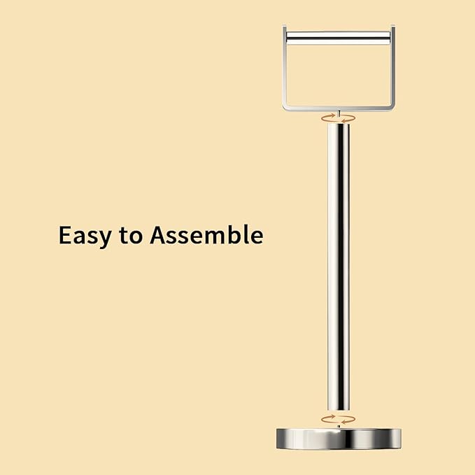 YUMORE Toilet Paper Holder Free Standing, Stainless Steel Toilet Paper Stand, Weighted Base Floor Tissue Roll Holder for Bathroom, Chrome 200UP
