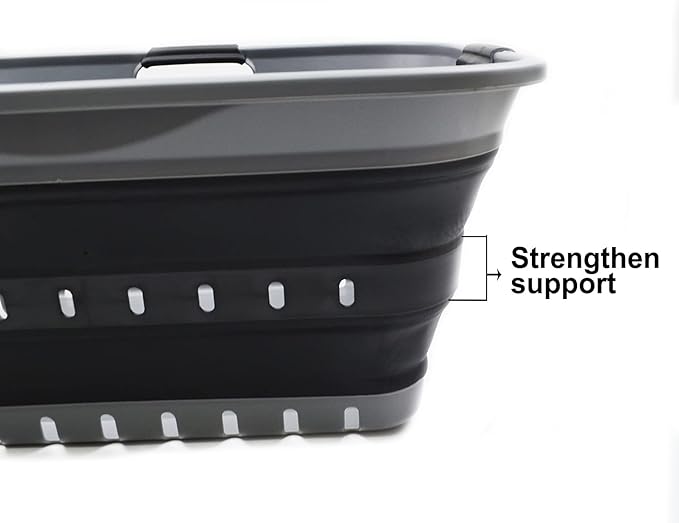 SAMMART 42L (11 gallon) Collapsible Plastic Laundry Basket - Foldable Pop Up Storage Container/Organizer - Portable Basket - Space Saving Hamper/Basket (2, Grey/Black)