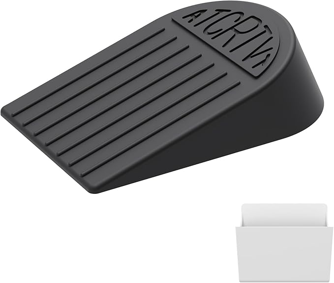 Rubber Widened Door Stopper Wedge – 1 Pack Black Door Stoppers Wedge for Bottom of Doorstop, Door Stop for Heavy Duty Doors with Self Adhesive Holder Ideal for Commercial & Home,Schools, Offices