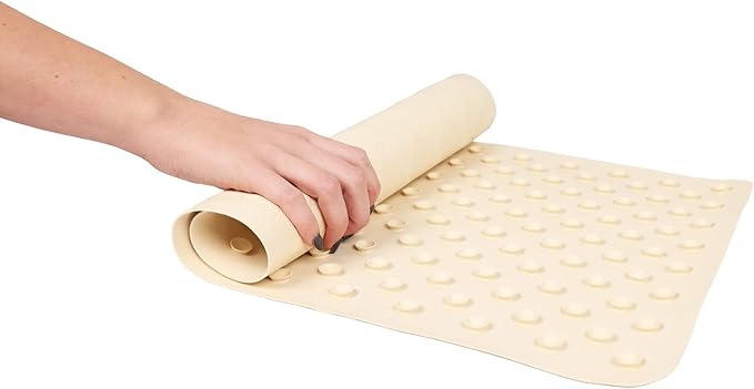 WHP Bathtub Mats for Bathroom Non Slip Shower Use - Rubber Mat w/Suction Cup - Floor Mat, Antislip Surface - Rubber for Elderly, Pets, & Children, Secure Gripping Mat - (16"x28" Large) Ecru