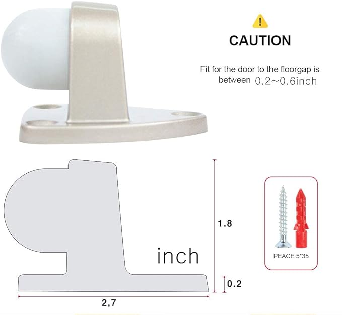 Floor Door Stopper with Rubber pad 2pack, Circle Shaped Door Stopper, Protecting Wall (2.7inch x 2pack, Satin Nickel)