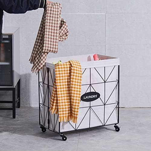 Mxfurhawa Collapsible Laundry Hamper with Wheels,Capacity and Removable Liner, Sturdy Metal Frame for Clothes Storage and Transport (110L-LX-Black)