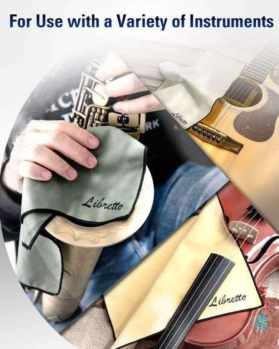 Libretto Microfiber Polish Cloth for Musical Instrument, 3 Sizes in 1 Pack, Trumpet and Brass Cleaning Product, Green, Lint-Free, Super Soft, Gift, for Piano, Violin, Guitar, Saxophone, Laptop.