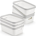 Elsjoy Set of 6 Plastic Storage Bin, 10"x 7"x 4" Classroom Storage Basket Cabinet Storage Bin with Handle, White Shelf Organizer Bins for Bathroom, Office, School
