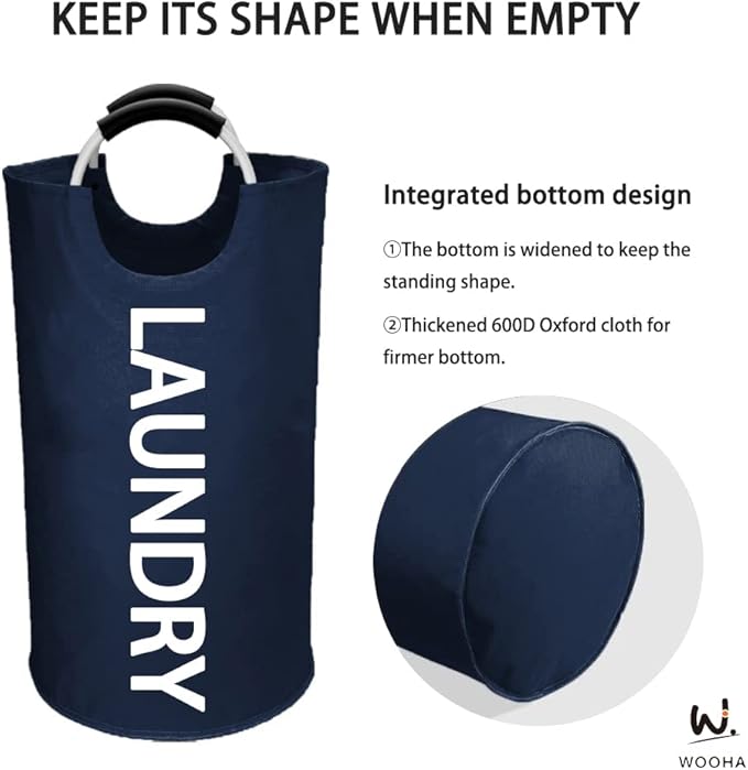 WOOHA 95L Large laundry basket,Collapsible laundry hamper, Tall Clothes Baskets Folding Washing Bin Foldable Fabric Hamper Bags for Bedroom, Closet,Bathroom,College,laundry bag,navy blue