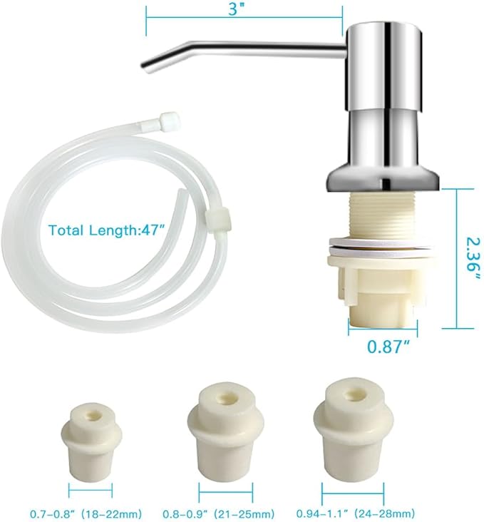 Dish Soap Dispenser for Kitchen Sink, Countertop Sink Soap Dispenser Water Pump with 47” No-Spill Extension Tube Kit Design for Kitchen Bathroom, No More Refills （Chrome）
