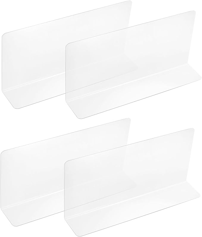 uxcell 4pcs Clear Shelf Dividers, 12"x5.5" Plastic L-Shaped Shelf Separator, Transparent Organizer Divider for Supermarket Store Commodity Classification