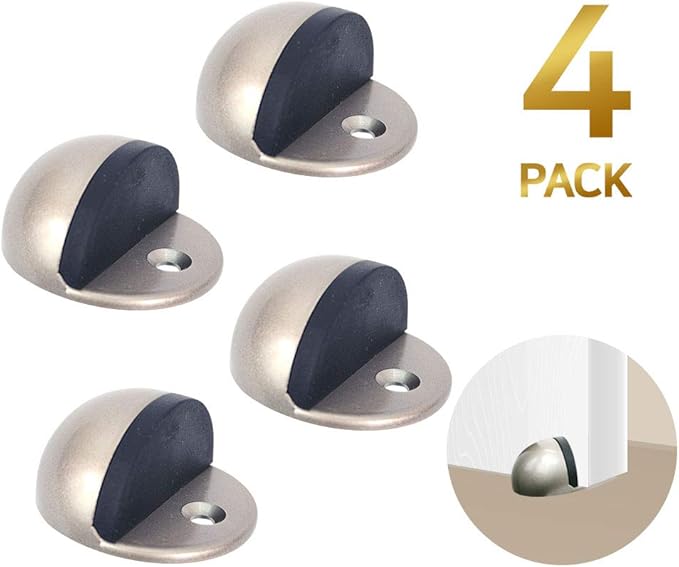 Floor Door Stopper Satin Nickel with Rubber pad, Semicircle Shaped Door Stopper, Stainless Steel for Protecting Wall (2inch x 4pack, Dark Grey)