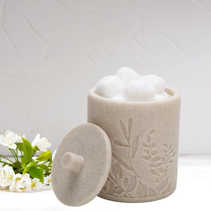 Aksipo Beige Bathroom Accessories Set, 4 Pcs Sturdy Resin Bathroom Accessory Set, Hand Soap Dispenser, Toothbrush Holder Set, Tumbler, Qtip Holder Dispenser, Stylish & Modern Bathroom Decor Set